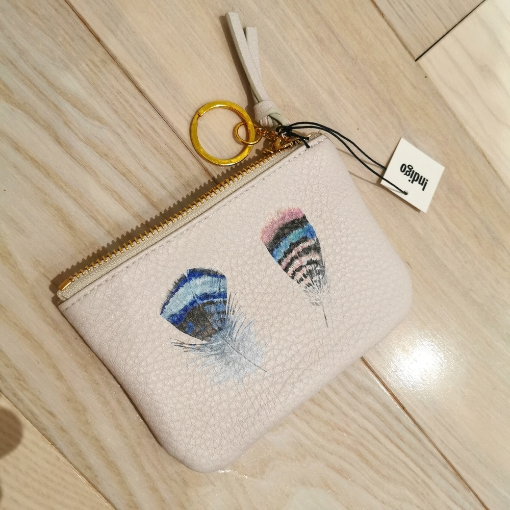 New Indigo feather small pouch. Mini bag